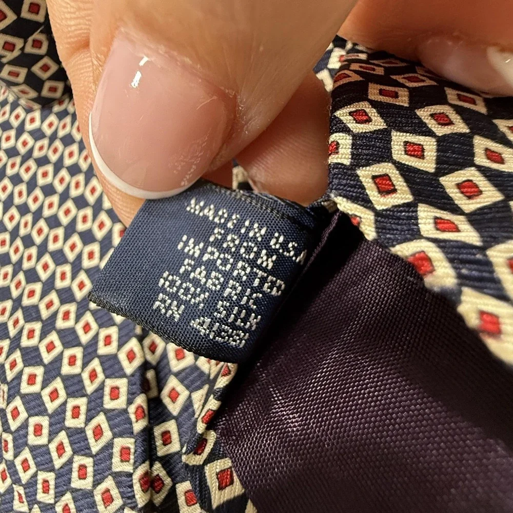Polo By Ralph Lauren Silk Tie Mens One Size Blue Geometric Made In Italy Necktie